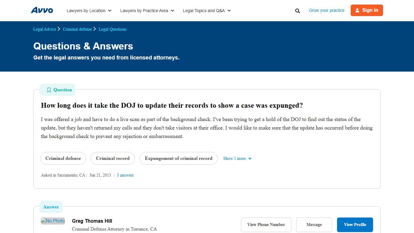 How long does it take the DOJ to update their records to show a case was expunged? - Legal Answers