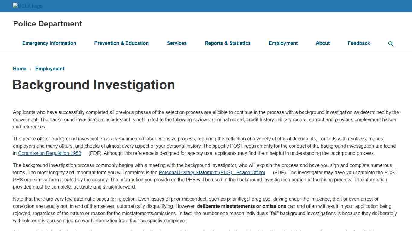 Background Investigation | Police Department